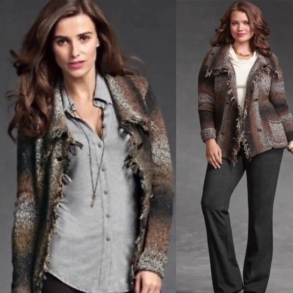 CABI 903 Cotton Silk Chunky Sweater Knit Frontier Fringed Cardigan - Picture 9 of 9